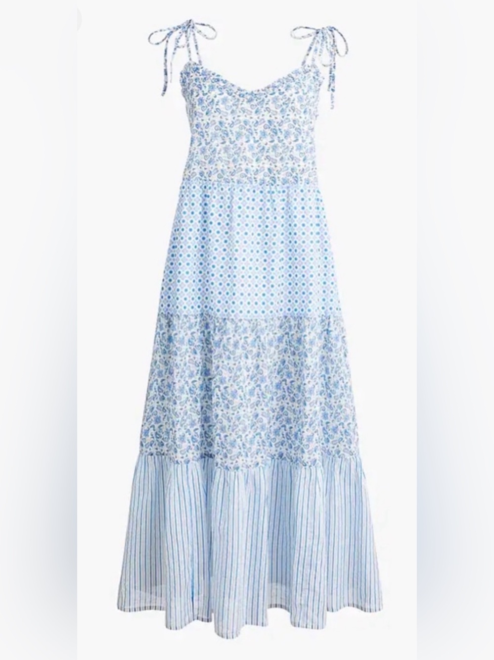 J.Crew Blue White Smocked Tiered Maxi Dress 3X XXXL